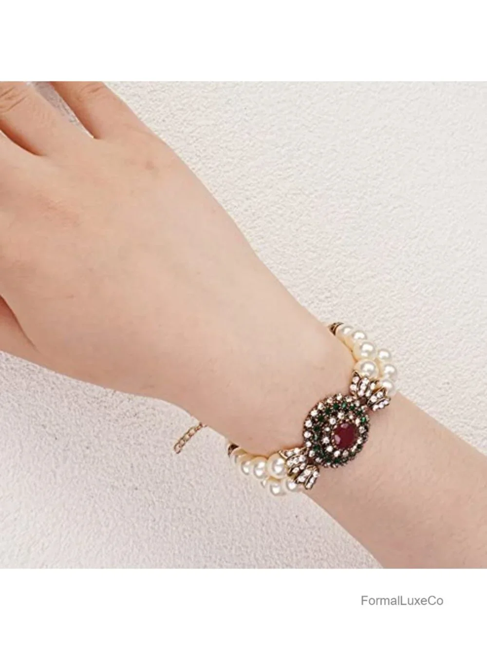 Crystal Pearl Rhinestone Dangle Bracelet Retro 1920s Costume Jewelry